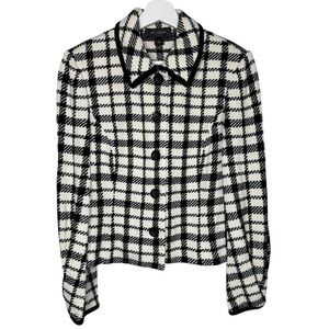 ST. JOHN Black & Off-White Plaid Knit Button Jacket Size‎ 6